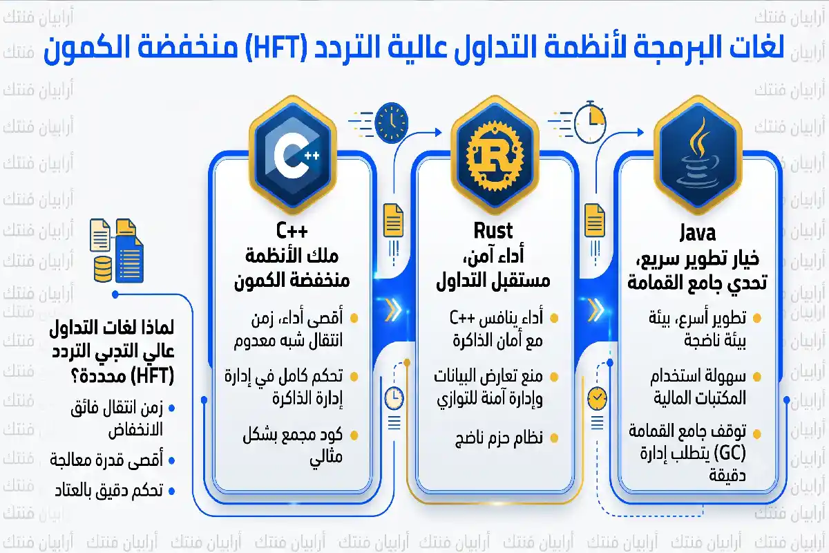 لغات البرمجة المالية وتطوير التداول الخوارزمي لغات البرمجة المالية للتداول عالي التردد ومقارنة أمان الذاكرة بين لغة رست وسي بلس بلس.